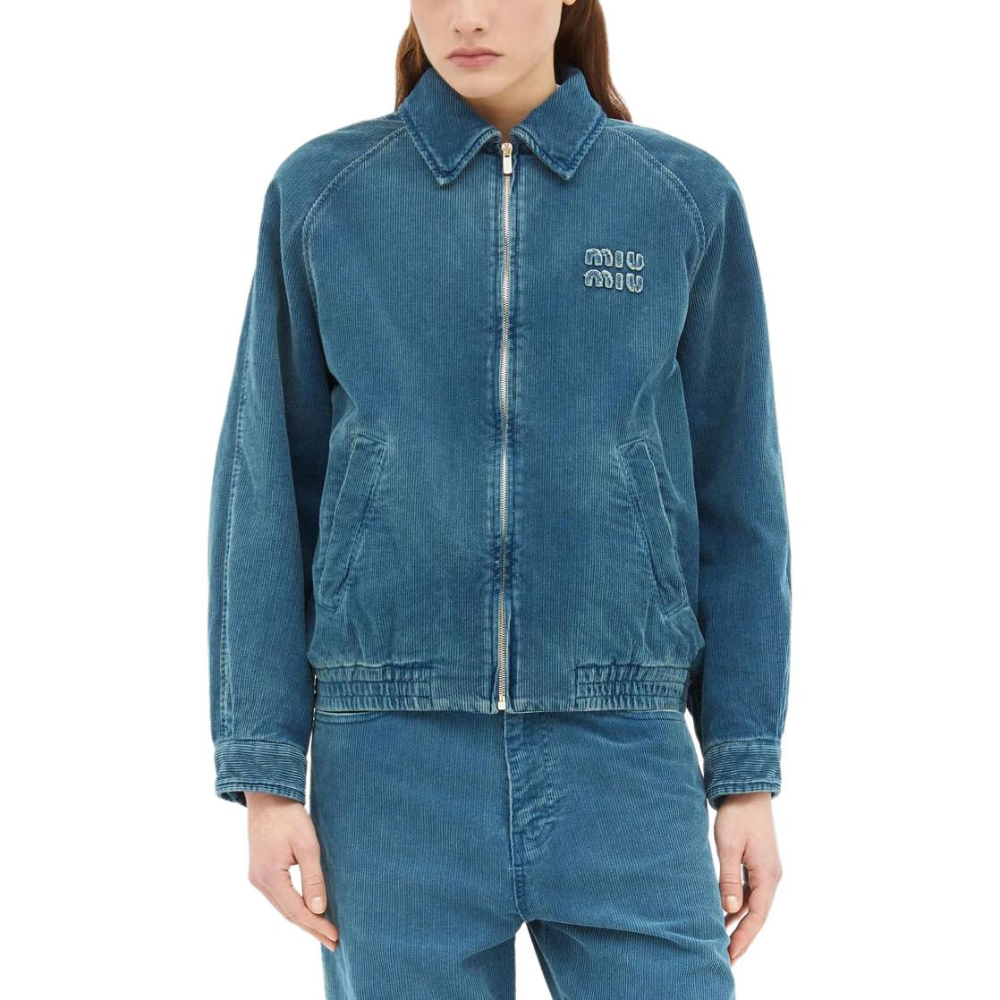 Order (Women) MIU MIU  Blue Logo Zipper Jacket with Raglan Sleeves. ML1152-16DF-F0013