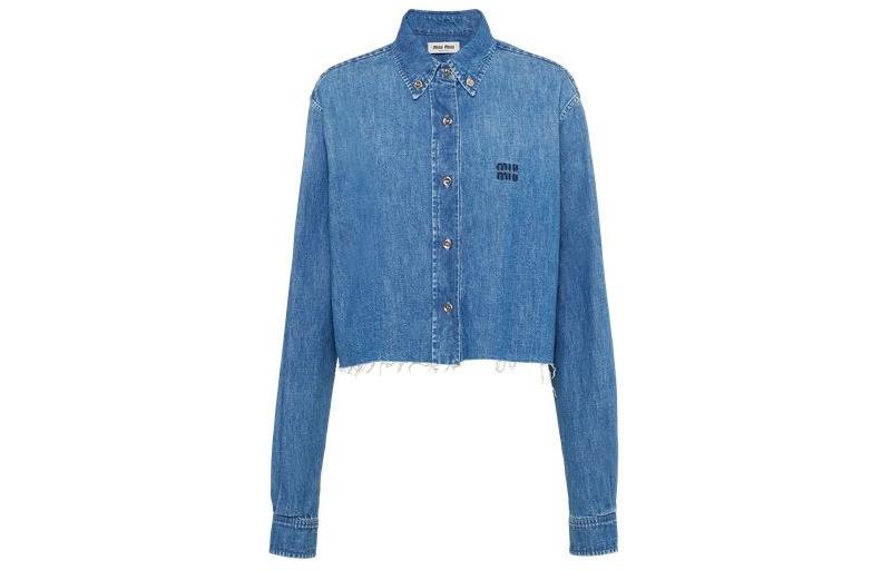 (Women) MIU MIU  Blue Long-Sleeve Button-Up Sun-Proof Shirt FW23 GWC104-1294-F0013-S-232
