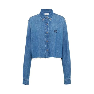 (Women) MIU MIU Blue Long-Sleeve Button-Up Sun-Proof Shirt FW23 GWC104-1294-F0013-S-232