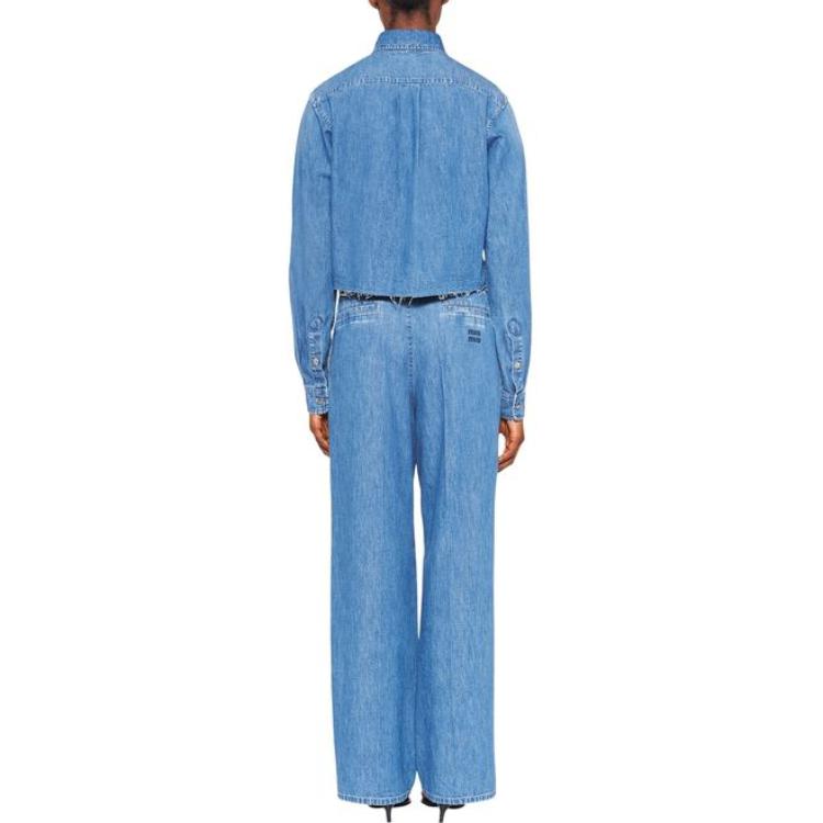 Shop (W) MIU MIU Kemeja Lengan Panjang Biru Anti Matahari FW23 GWC104-1294-F0013-S-232