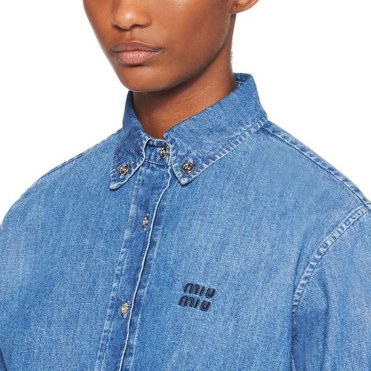 Details for (W) MIU MIU Kemeja Lengan Panjang Biru Anti Matahari FW23 GWC104-1294-F0013-S-232