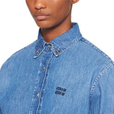 (W) MIU MIU Kemeja Lengan Panjang Biru Anti Matahari FW23 GWC104-1294-F0013-S-232 Details for (W) MIU MIU Kemeja Lengan Panjang Biru Anti Matahari FW23 GWC104-1294-F0013-S-232