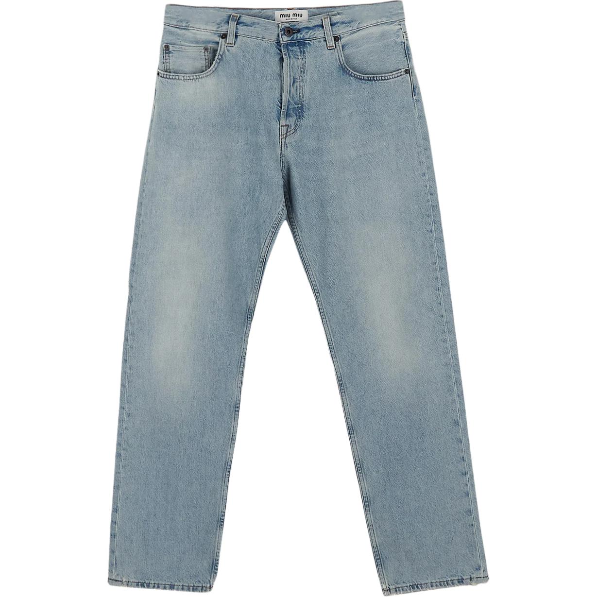 (Women) MIU MIU  Blue Mid-Rise Loose Fit Denim Jeans with Zipper Pockets. GWP503-14QU-F0013