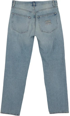 (W) MIU MIU Jeans Denim Biru Mid-Rise Loose Fit dengan Kantong Beresleting. GWP503-14QU-F0013 Lookbook (W) MIU MIU Jeans Denim Biru Mid-Rise Loose Fit dengan Kantong Beresleting. GWP503-14QU-F0013