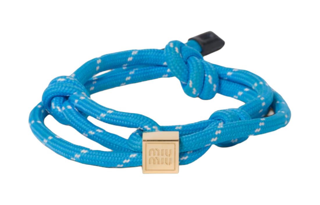 (Women) MIU MIU  Blue Nylon Leather Metal Fabric Bracelet with Logo Design. 5IB538_3L74_F0076