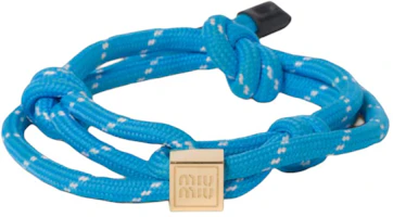 (Women) MIU MIU Blue Nylon Leather Metal Fabric Bracelet with Logo Design. 5IB538_3L74_F0076 (Women) MIU MIU Blue Nylon Leather Metal Fabric Bracelet with Logo Design. 5IB538_3L74_F0076