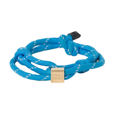 (Women) MIU MIU Blue Nylon Leather Metal Fabric Bracelet with Logo Design. 5IB538_3L74_F0076