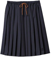(Women) MIU MIU Blue Pleated Drawstring Long Casual Skirt with Logo Embroidery MG2237-11AD-F0008-S-OOO (Women) MIU MIU Blue Pleated Drawstring Long Casual Skirt with Logo Embroidery MG2237-11AD-F0008-S-OOO