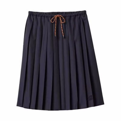 (Women) MIU MIU Blue Pleated Drawstring Long Casual Skirt with Logo Embroidery MG2237-11AD-F0008-S-OOO