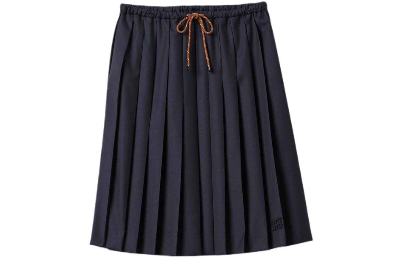 (Women) MIU MIU  Blue Pleated Drawstring Long Casual Skirt with Logo Embroidery MG2237-11AD-F0008-S-OOO 圖 2