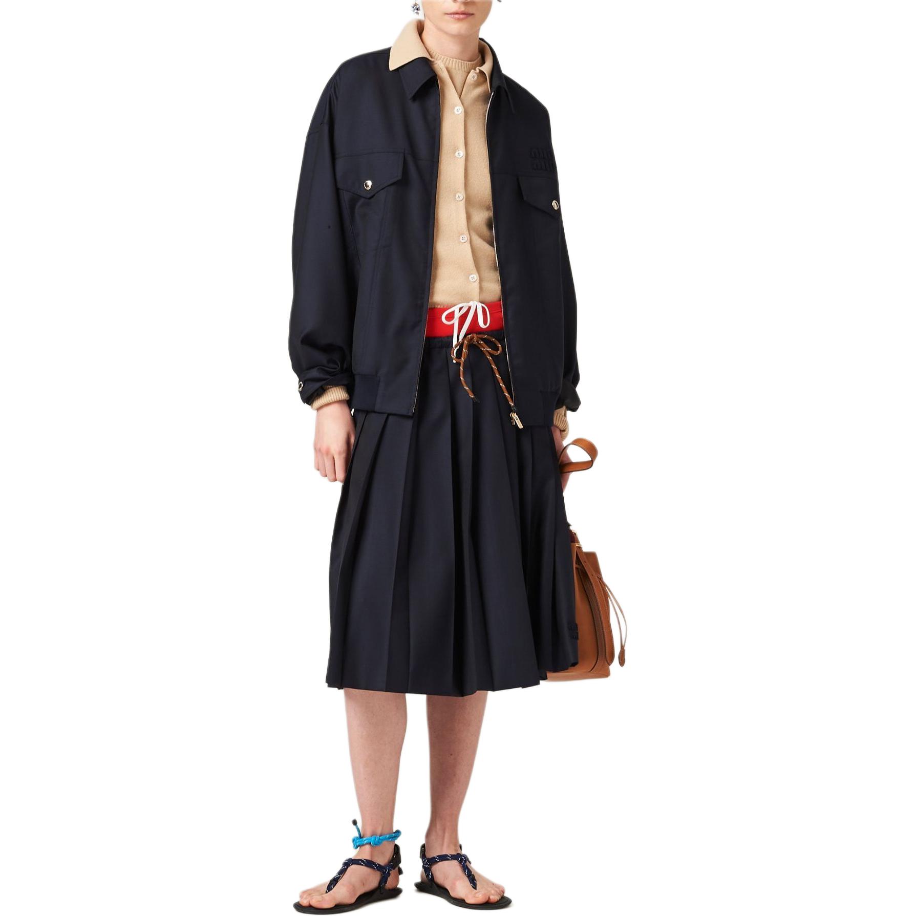 (Women) MIU MIU  Blue Pleated Drawstring Long Casual Skirt with Logo Embroidery MG2237-11AD-F0008-S-OOO 圖 3