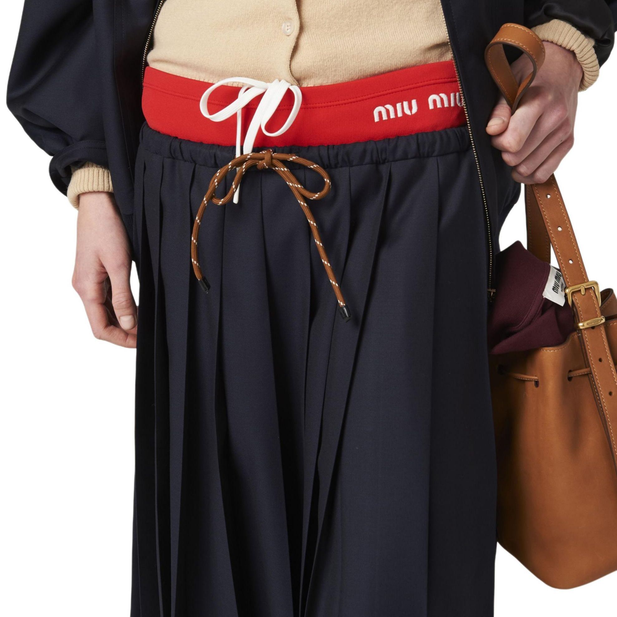 (Women) MIU MIU  Blue Pleated Drawstring Long Casual Skirt with Logo Embroidery MG2237-11AD-F0008-S-OOO 圖 5