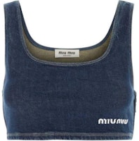 (Women) MIU MIU Blue Sleeveless Cropped Tank with Letter Print. GWT062-143X-F0008-S-OOO (Women) MIU MIU Blue Sleeveless Cropped Tank with Letter Print. GWT062-143X-F0008-S-OOO