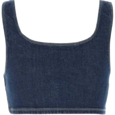 (W) MIU MIU 蓝色无袖字母印花短款背心。 GWT062-143X-F0008-S-OOO Lookbook (W) MIU MIU 蓝色无袖字母印花短款背心。 GWT062-143X-F0008-S-OOO