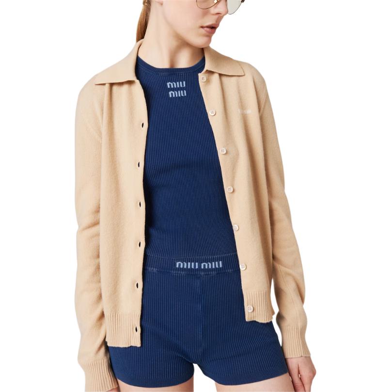 Lookbook (W) MIU MIU 蓝色修身针织上衣带徽标字母镶嵌 MML948-1468-F0008-S-OOO