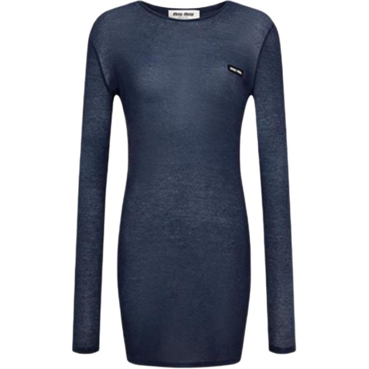 (Women) MIU MIU  Blue Slim-Fit Long-Sleeve Short Dress FW24. MJA842-14RN-F0008-S-231