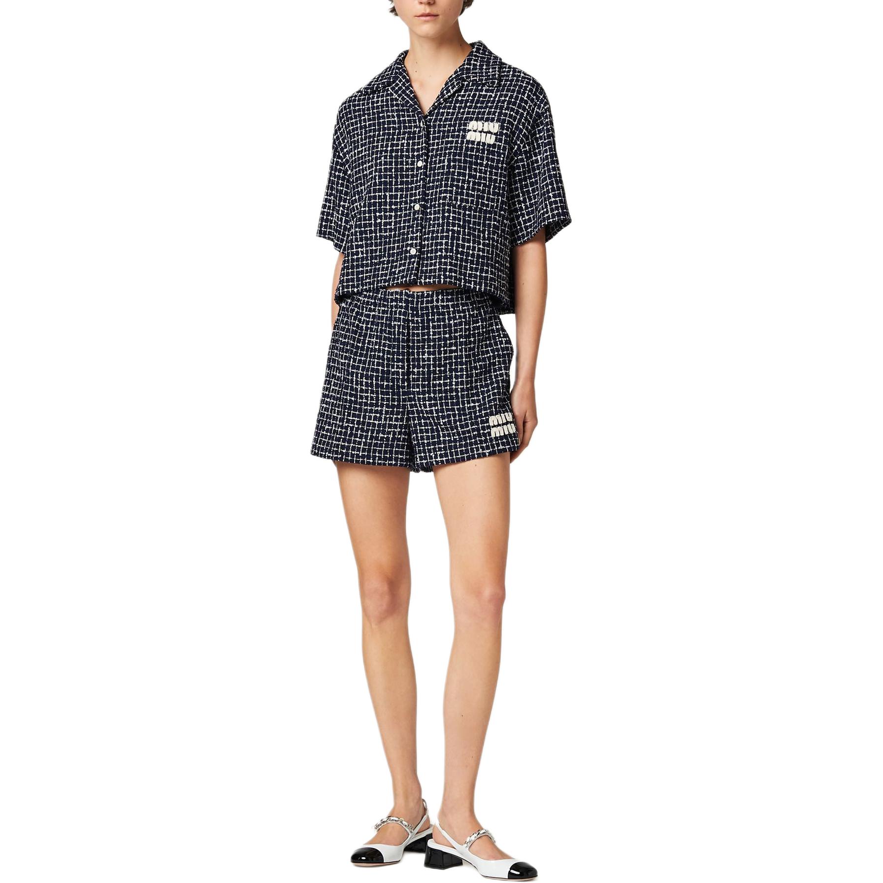 (Women) MIU MIU  Blue SS24 Logo Tweed Short-Sleeve Plaid Cropped Jacket. MH1916-14HQ-F069Q-S-OOO 圖 3