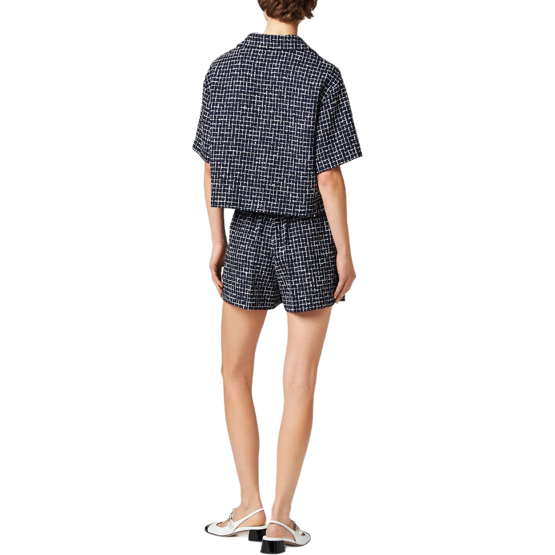 (Women) MIU MIU  Blue SS24 Logo Tweed Short-Sleeve Plaid Cropped Jacket. MH1916-14HQ-F069Q-S-OOO 圖 4