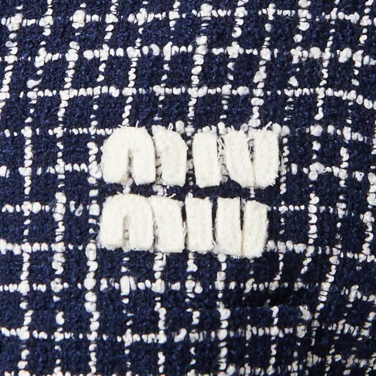 (Women) MIU MIU  Blue SS24 Logo Tweed Short-Sleeve Plaid Cropped Jacket. MH1916-14HQ-F069Q-S-OOO 圖 7