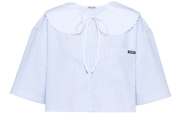 Order (W) MIU MIU Baju Pendek Garis Biru Lengan Pendek Cropped MK1621-10MI-F0012