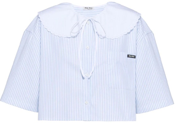(W) MIU MIU Baju Pendek Garis Biru Lengan Pendek Cropped MK1621-10MI-F0012 Order (W) MIU MIU Baju Pendek Garis Biru Lengan Pendek Cropped MK1621-10MI-F0012