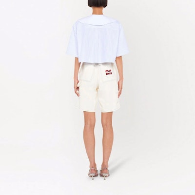 (W) MIU MIU Baju Pendek Garis Biru Lengan Pendek Cropped MK1621-10MI-F0012 Shop (W) MIU MIU Baju Pendek Garis Biru Lengan Pendek Cropped MK1621-10MI-F0012