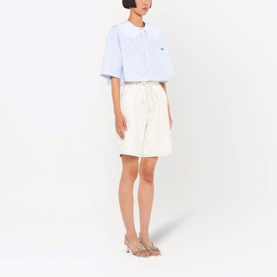 (W) MIU MIU Baju Pendek Garis Biru Lengan Pendek Cropped MK1621-10MI-F0012 Purchase (W) MIU MIU Baju Pendek Garis Biru Lengan Pendek Cropped MK1621-10MI-F0012