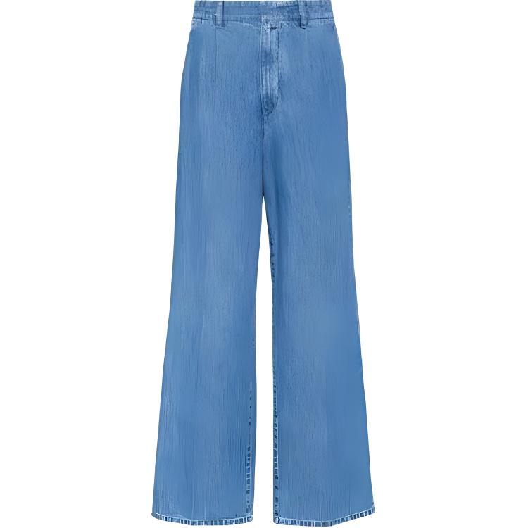 (Women) MIU MIU  Blue Washed Low-Waist Wide-Leg Chambray Jeans. GWP471-1294-F0013-S-232