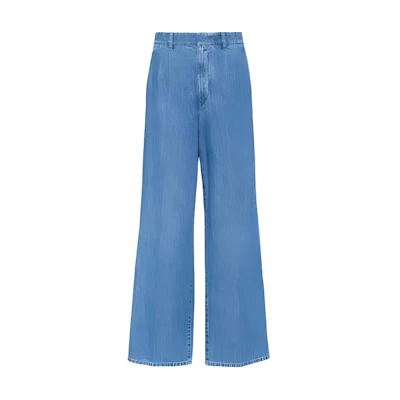 (Women) MIU MIU Blue Washed Low-Waist Wide-Leg Chambray Jeans. GWP471-1294-F0013-S-232