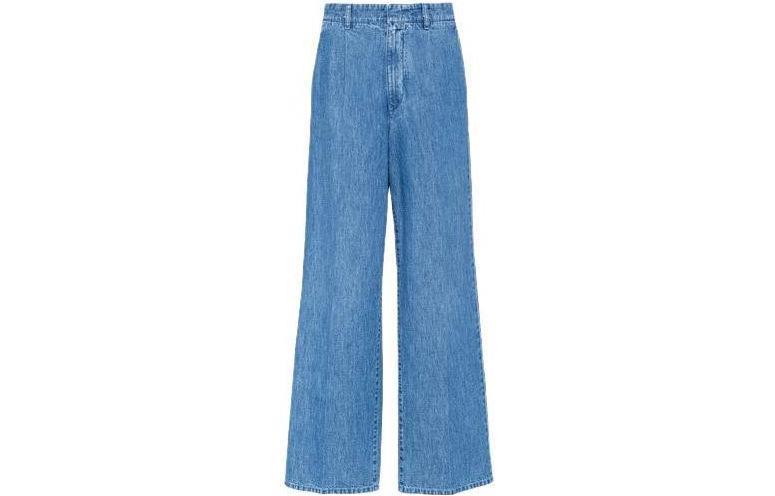 Order (W) MIU MIU Blue Washed Low-Waist Wide-Leg Chambray Jeans Biru. GWP471-1294-F0013-S-232