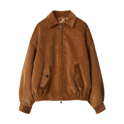 (Women) MIU MIU Brown Embroidered Letter Zip-Up Jacket with Collared Design. ML9611-3MD-F0346-S-232