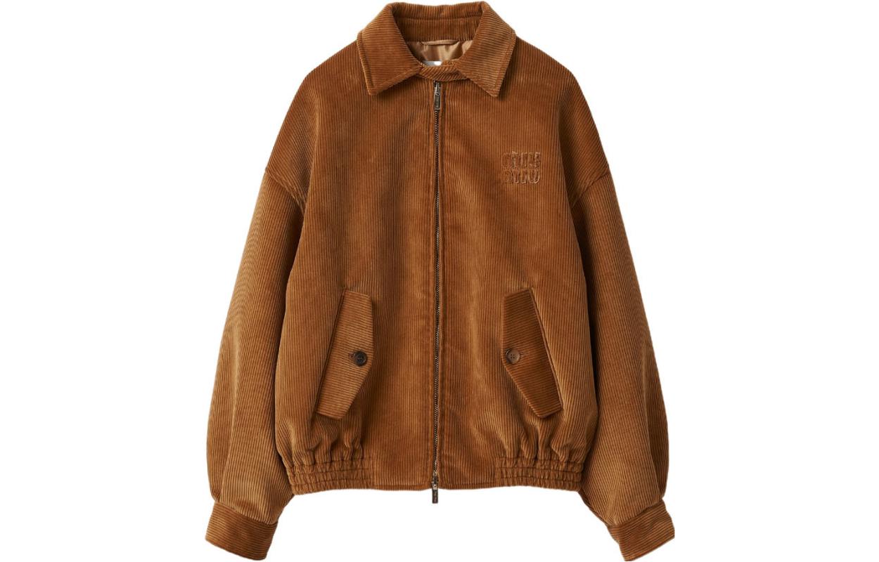 Order (W) MIU MIU Jaket Zip-Up Coklat Sulam Huruf dengan Rekaan Berkolar. ML9611-3MD-F0346-S-232