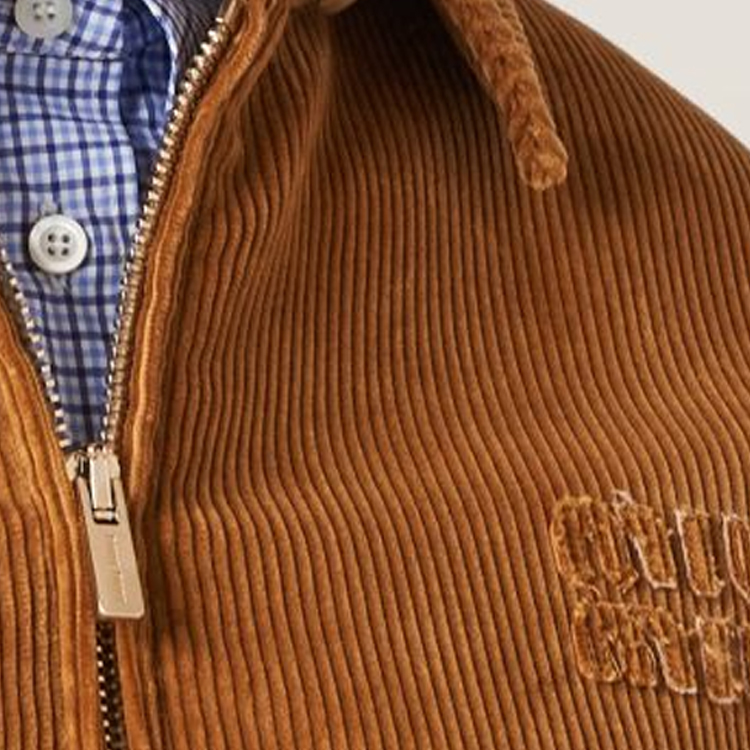 Details for (W) MIU MIU Jaket Zip-Up Coklat Sulam Huruf dengan Rekaan Berkolar. ML9611-3MD-F0346-S-232