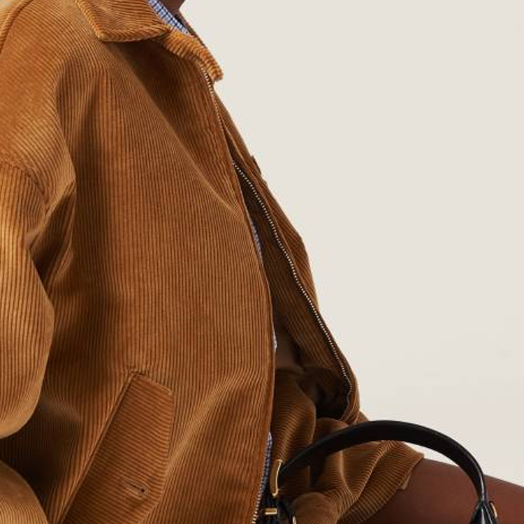 Sizing (W) MIU MIU Jaket Zip-Up Coklat Sulam Huruf dengan Rekaan Berkolar. ML9611-3MD-F0346-S-232