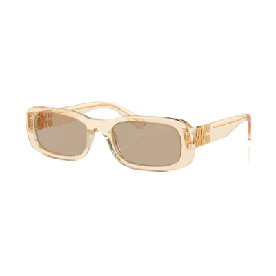 (Women) MIU MIU Brown Irregular Acetate Sunglasses with Logo Detail. MU 08ZS