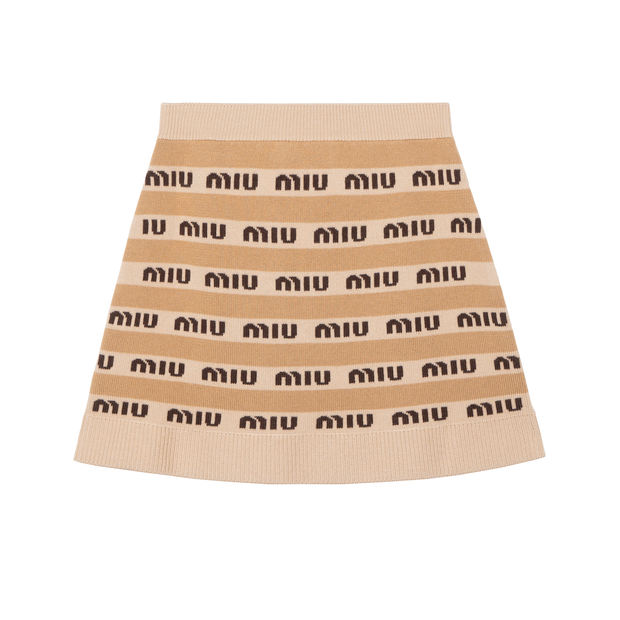 (Women) MIU MIU  Brown Logo Stripe Knit Mini Skirt Casual Wear. MMG458-1V8X-F0627-S-232