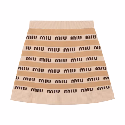 (Women) MIU MIU Brown Logo Stripe Knit Mini Skirt Casual Wear. MMG458-1V8X-F0627-S-232