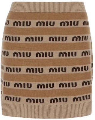 (W) MIU MIU 棕色条纹标志针织迷你裙休闲装. MMG458-1V8X-F0627-S-232 Order (W) MIU MIU 棕色条纹标志针织迷你裙休闲装. MMG458-1V8X-F0627-S-232