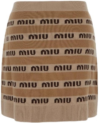 (W) MIU MIU 棕色条纹标志针织迷你裙休闲装. MMG458-1V8X-F0627-S-232 Lookbook (W) MIU MIU 棕色条纹标志针织迷你裙休闲装. MMG458-1V8X-F0627-S-232