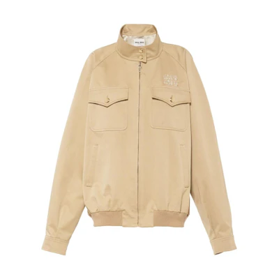 (Women) MIU MIU Brown Loose Fit Zipper Jacket with Letter Embroidery. ML943-1UPX-F0065-S-232