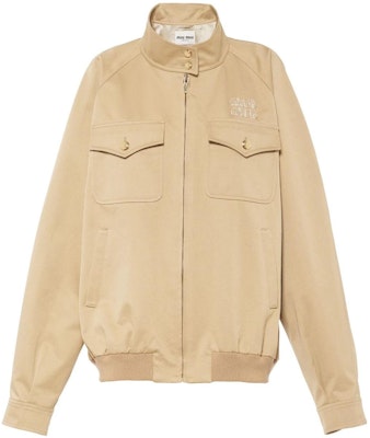 (Women) MIU MIU Brown Loose Fit Zipper Jacket with Letter Embroidery. ML943-1UPX-F0065-S-232 Order (Women) MIU MIU Brown Loose Fit Zipper Jacket with Letter Embroidery. ML943-1UPX-F0065-S-232
