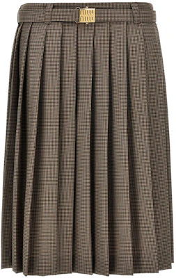 (Women) MIU MIU Brown Pleated Midi Skirt with Belt Casual Style. MG2031-15PJ-F0005-S-232 Buy (Women) MIU MIU Brown Pleated Midi Skirt with Belt Casual Style. MG2031-15PJ-F0005-S-232