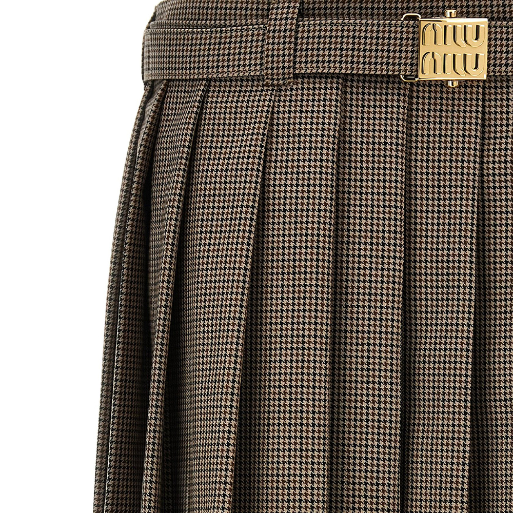 (Women) MIU MIU  Brown Pleated Midi Skirt with Belt Casual Style. MG2031-15PJ-F0005-S-232 圖 5