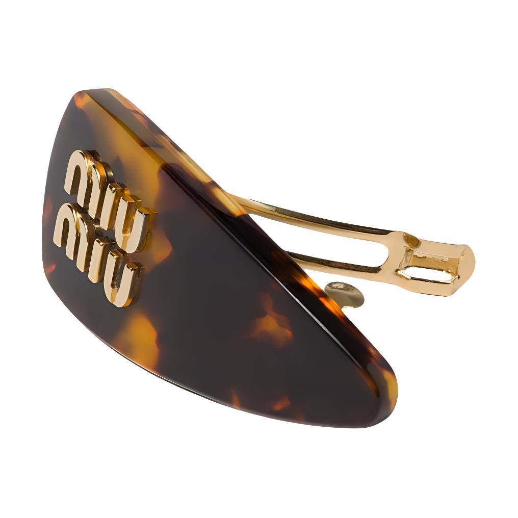 (Women) MIU MIU  Brown Resin Hair Clip with Logo Letter Embellishment. 5IF150_2CPX_F03OW