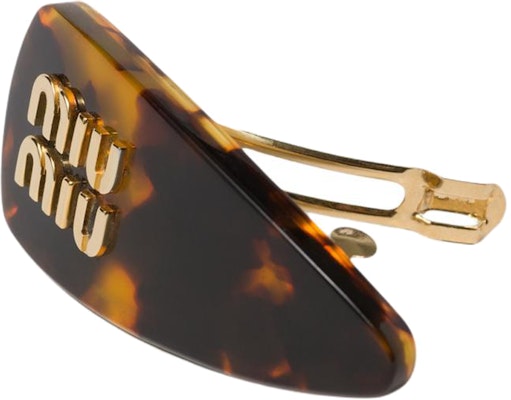 (W) 미우미우 브라운 레진 헤어 클립 로고 장식. 5IF150_2CPX_F03OW Order (W) 미우미우 브라운 레진 헤어 클립 로고 장식. 5IF150_2CPX_F03OW