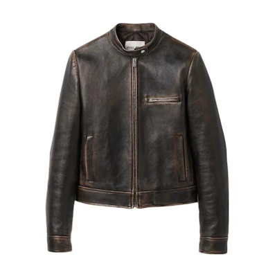 (Women) MIU MIU Brown Solid Color Zip-Up Collar Jacket MPV858-1134-F0V6L