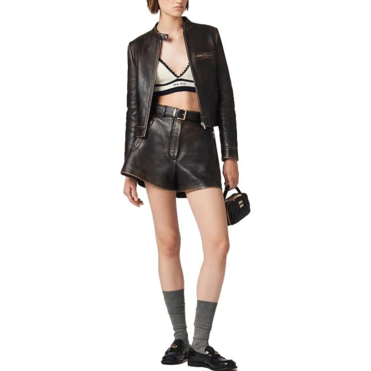 (Women) MIU MIU  Brown Solid Color Zip-Up Collar Jacket MPV858-1134-F0V6L 圖 3