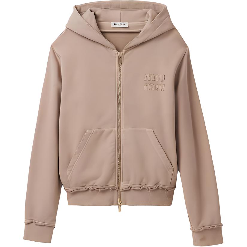 (Women) MIU MIU  Brown Solid Color Zip-Up Hooded Jacket MJL983-137J-F0627