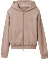 (Women) MIU MIU Brown Solid Color Zip-Up Hooded Jacket MJL983-137J-F0627 (Women) MIU MIU Brown Solid Color Zip-Up Hooded Jacket MJL983-137J-F0627