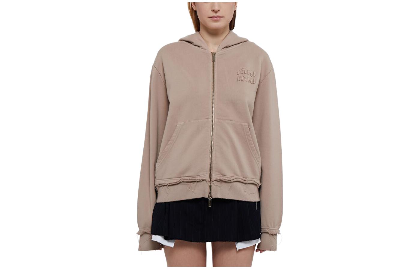 Order (W) MIU MIU 棕色纯色拉链连帽夹克 MJL983-137J-F0627